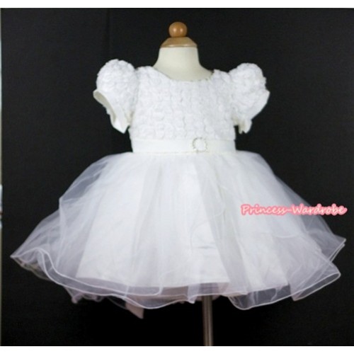 White Rosettes Wedding Party Dress PD026 
